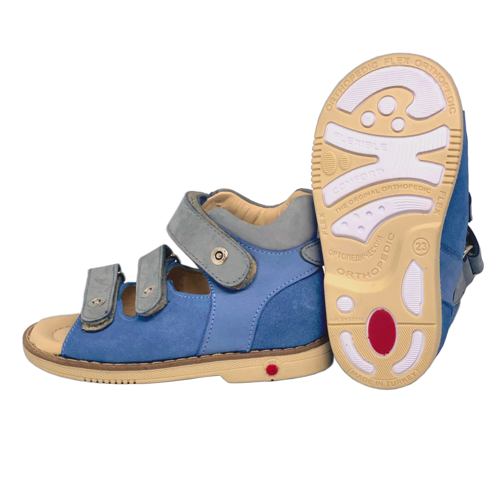 Photo of Blue Orthopaedic Sandals for Kids with Arch and Ankle Support made by Ortho Shoes Australia