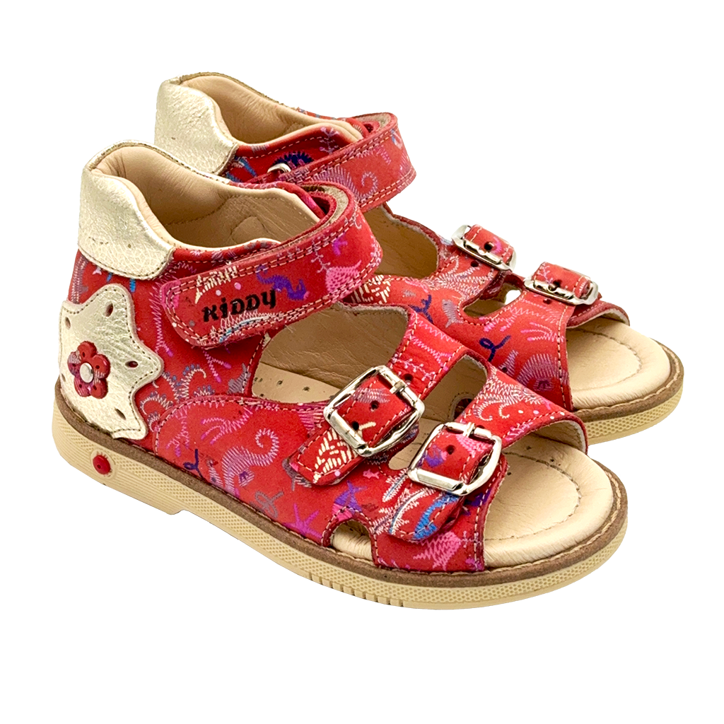 Red sandals with arch clearance support