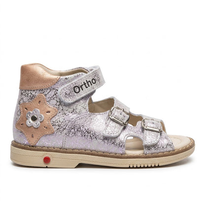 Mid-top orthopaedic sandals featuring arch and ankle support, adjustable buckles, hook-and-loop strap, and Thomas heel.