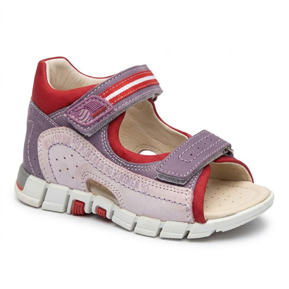 Profile of low-top girls' orthopaedic sandals with structured ankle counter and gripped sole.