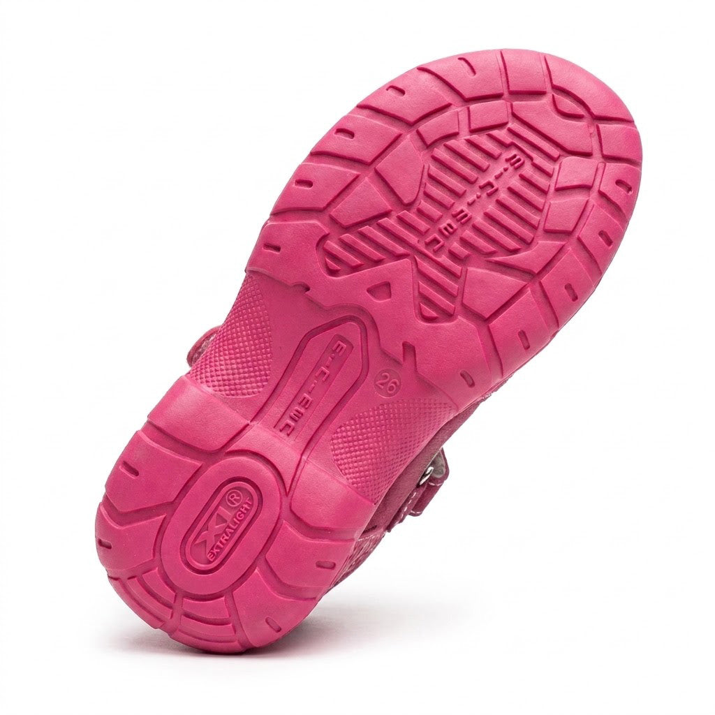 Extra-light grooved pink traction outsole on girls low-top orthopaedic sandals