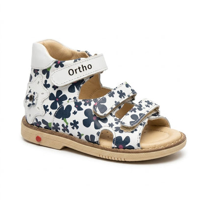 Mid-top orthopaedic girls sandals showing rigid heel counter, star cutout detail, and Thomas heel support.