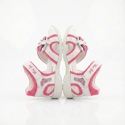 Girls’ orthopedic sandals with arch and ankle support, floral strap design, and rhinestone accents by Minimen.