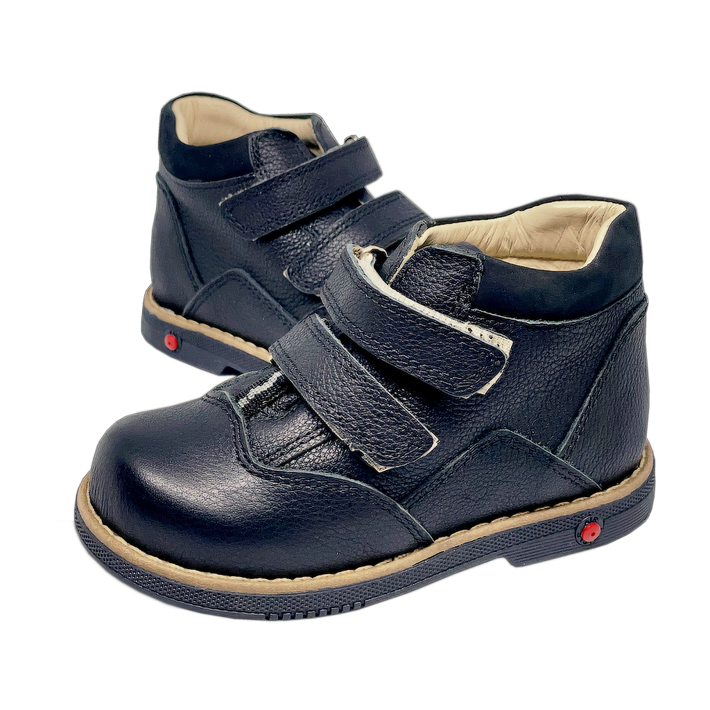Photo of Black Orthopedic Kids' Boots with Thomas Heels, Arch, and Mid-Ankle Support