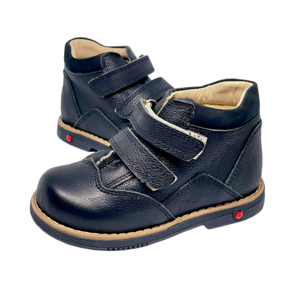 Photo of Black Orthopedic Kids' Boots with Thomas Heels, Arch, and Mid-Ankle Support