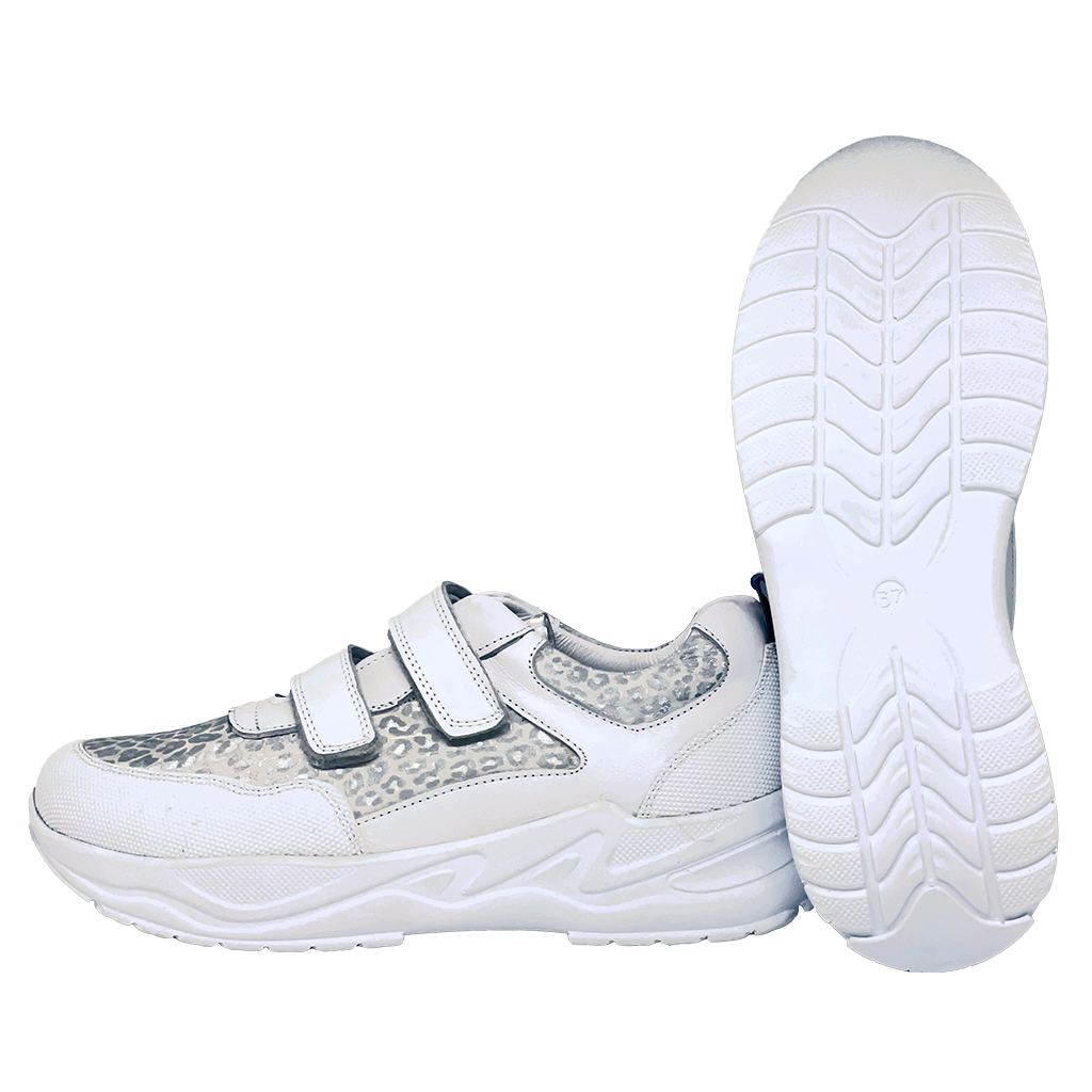 Orthopedic Sneakers White-Silver for teens with arch and ankle support, featuring a stylish design.