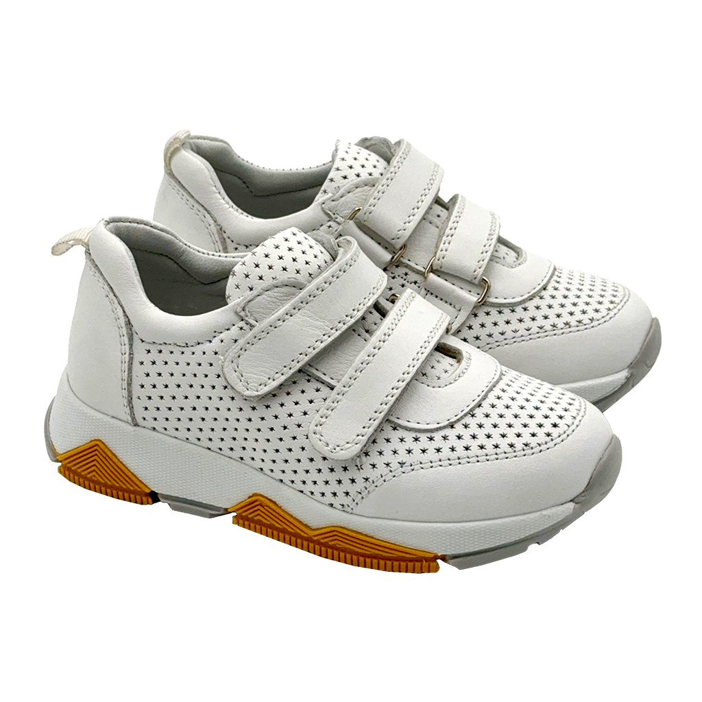 White Leather Orthopedic Sneakers with Arch and Ankle Support for Optimal Foot Health.