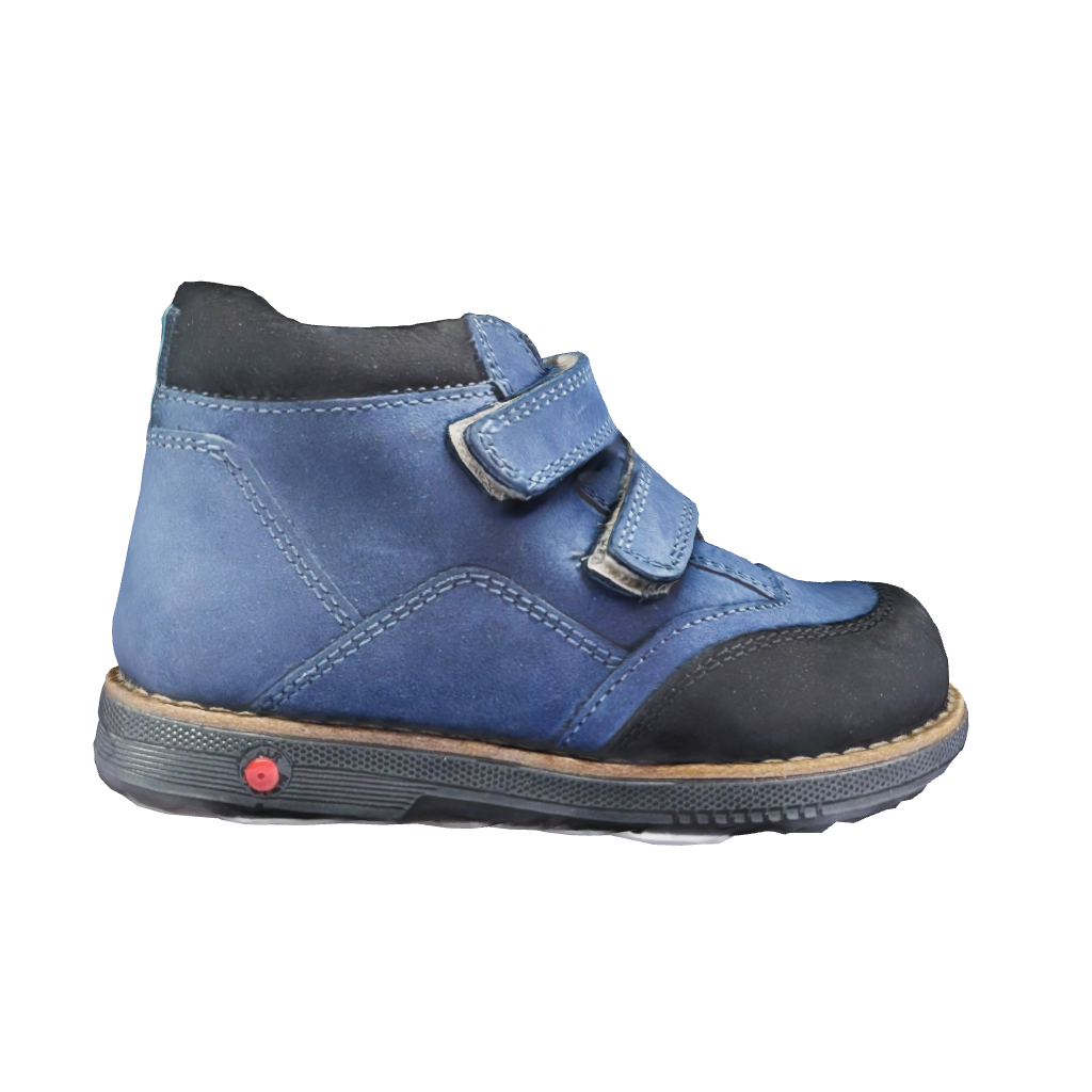 3D model showcasing Orthopaedic Blue-Black boots for kids, designed with arch and ankle support for utmost comfort and stability.