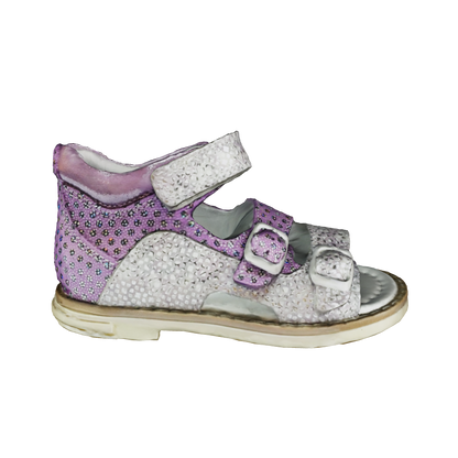 3D model of Orthopaedic Sandals Purple-Silver, showcasing arch and ankle support for improved comfort and stability.
