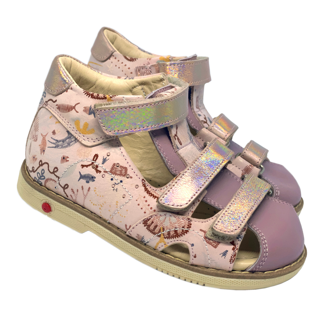Orthopedic Pink-Beige Closed Sandals for Girls featuring Thomas Heels, Arch Support, and Ankle Support for Healthy and Comfortable Footwear.