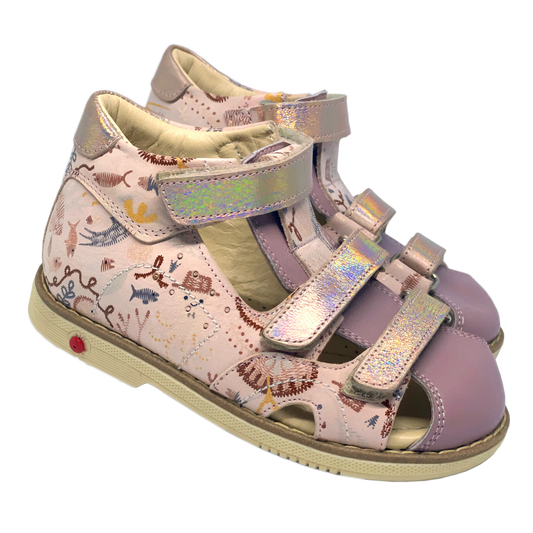 Orthopedic Pink-Beige Closed Sandals for Girls featuring Thomas Heels, Arch Support, and Ankle Support for Healthy and Comfortable Footwear.